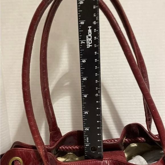 CHARLES DAVID BOHO HOBO BAG TOTE W/ BRAIDED DRAWSTRING TASSELS Burgundy/Oxblood - Picture 12 of 15